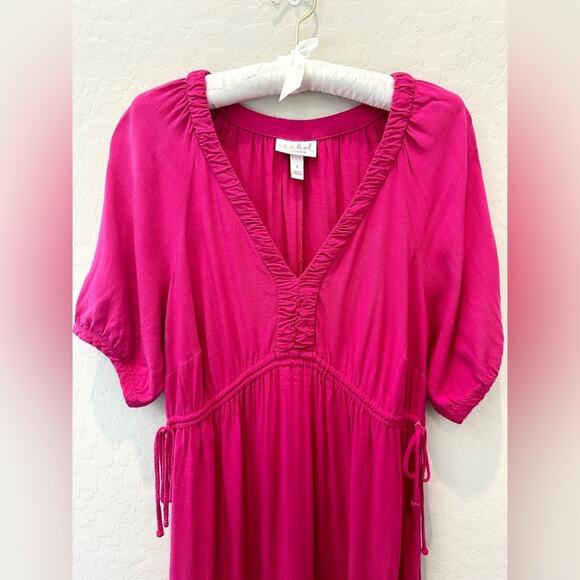 ISABEL | Maternity Hot Pink Maxi Dress V-Neck Empire Waist | Size Small - Picture 2 of 7
